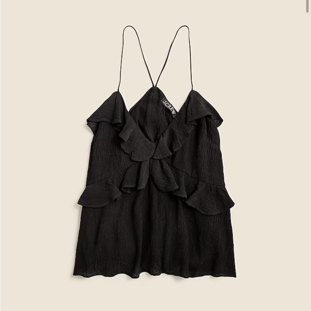 J. Crew Black Ruffled Spaghetti Strap Tank Top SIZE XL NWOT